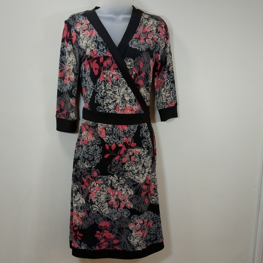 Alfani Women's V Neck 3/4 Sleeve Floral Wrap Dress, Size S